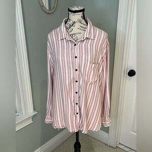 Jachs Girlfriend White & Pink Striped Button Down Shirt | Size XL | Like New
